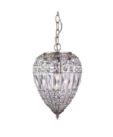 Searchlight Single Pendant Light - Satin Silver - Clear Glass Buttons & Drops