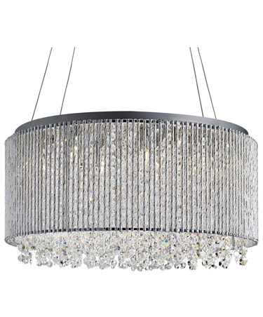 Searchlight Beatrix 8  Light Round Drum Pendant - Chrome - Crystal Button Drops