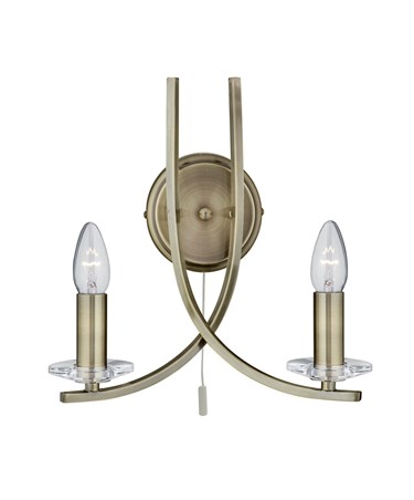 Searchlight Ascona - 2 Light Wall Light - Antique Brass - Glass Sconces