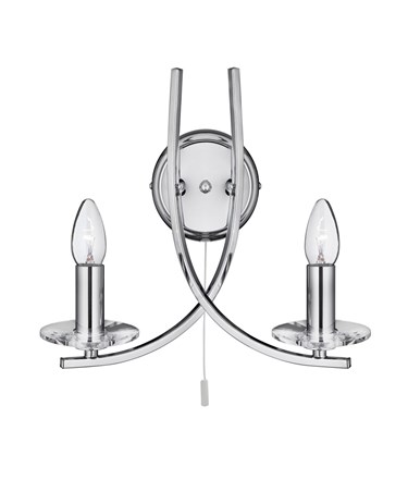 Searchlight Ascona - 2 Light Wall Light - Chrome - Glass Sconces - Pull Cord