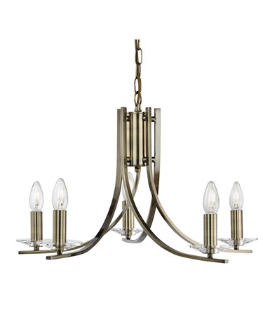 Searchlight Ascona - 5 Light Ceiling Pendant - Antique Brass - Glass Sconces