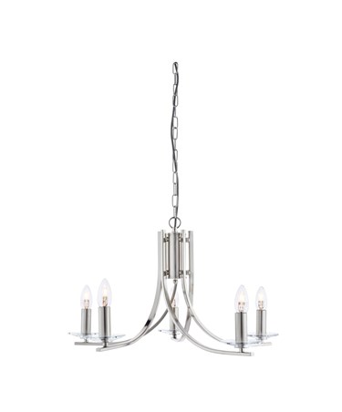 Searchlight Ascona - 5 Light Ceiling Pendant - Satin Silver - Glass Sconces