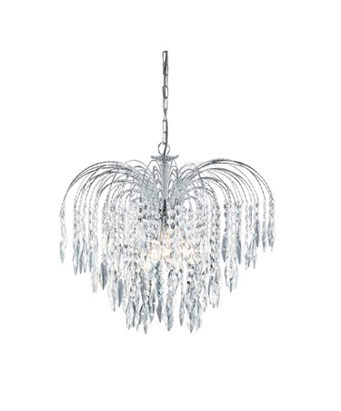 Searchlight Waterfall 5 Light Pendant - Cascading Crystal Buttons & Drops