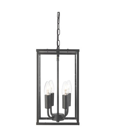 Searchlight Voyager 4 Light Lantern Pendant - Matt Black - Clear Glass - Chain