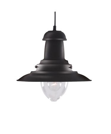 Searchlight Fisherman Single Pendant Light - Matt Black - Glass Shade