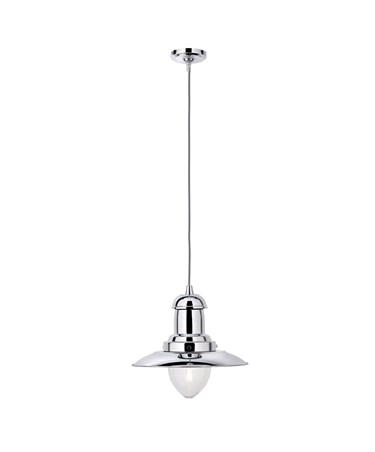 Searchlight Fisherman Long Single Pendant Light - Polished Chrome - Glass Shade