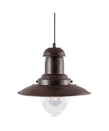 Searchlight Fisherman Single Pendant Light - Rustic Brown - Glass Shade