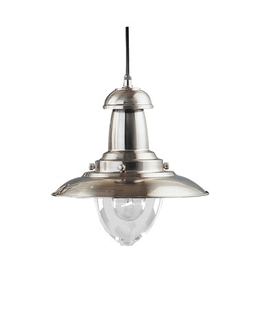 Searchlight Fisherman Single Pendant Light - Satin Silver - Glass Shade