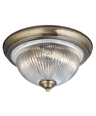 Searchlight American Diner Flush Ceiling Light - Antique Brass - Opaque Glass