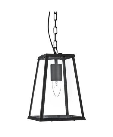 Searchlight Voyager Lantern Single Pendant - Matt Black - Clear Glass - Chain
