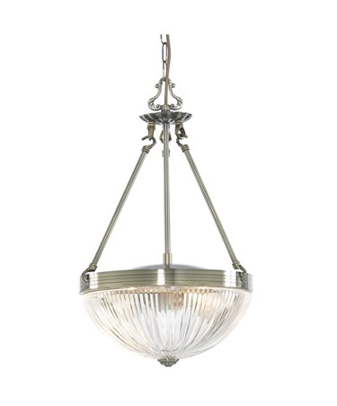 Searchlight Windsor Ii Ceiling Pendant Light - Antique Brass - Ribbed Glass