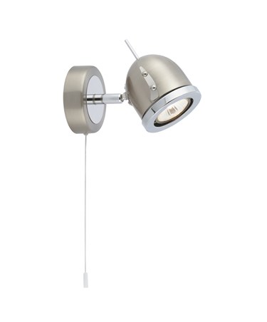 Searchlight Palmer Single Modern Spotlight - Satin Silver & Chrome - Pull Cord