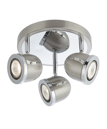 Searchlight Palmer Triple Ceiling Round Spotlight - Satin Silver & Chrome Trim