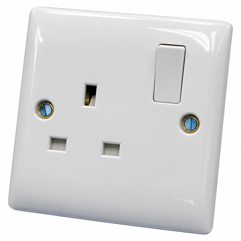 Convex Slim White 13A Single Switched Socket - Single Pole