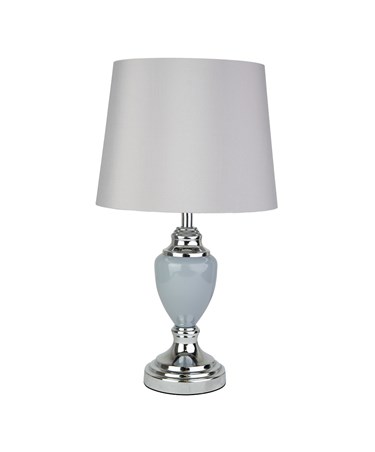 Malham Grey Ceramic Table Lamp with Matching Drum Shade - Modern Grey & Silver