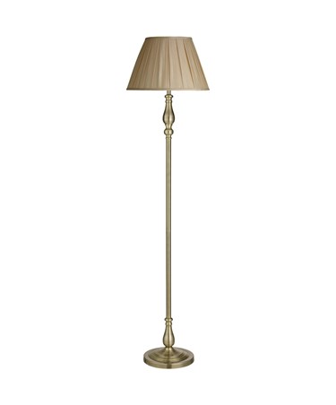 Searchlight Traditional Antique Brass Floor Lamp - Mink Pleated Shade