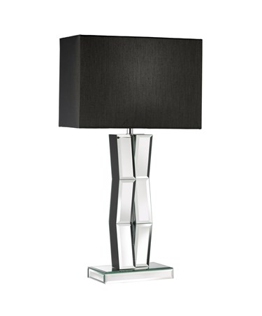 Searchlight Mirrored & Black Wood Table Lamp - Black Rectangular Shade