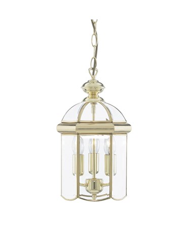 Searchlight Domed Lantern 3 Candle Pendant - Polished Brass - Bevelled Glass