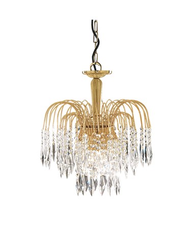 Searchlight Waterfall 3 Light Pendant - Cascading Crystal Buttons & Drops - Gold