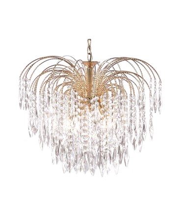 Searchlight Waterfall 5 Light Pendant - Cascading Crystal Buttons & Drops - Gold