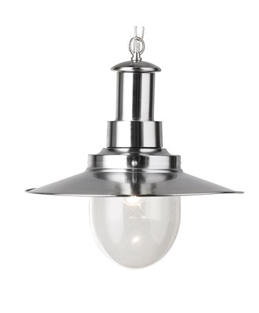 Searchlight Fisherman Single Pendant Light - Satin Silver - Glass Shade - Large
