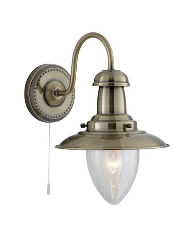 Searchlight Fisherman Single Wall Light - Antique Brass - Glass Shade - Cord