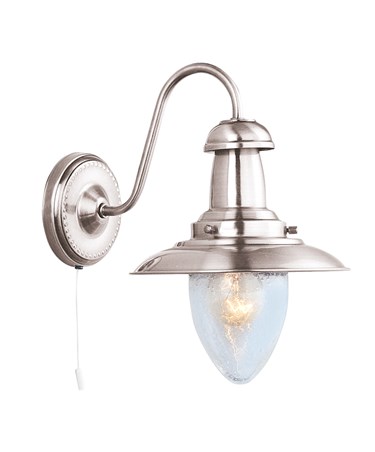 Searchlight Fisherman Single Wall Light - Satin Silver - Glass Shade - Cord