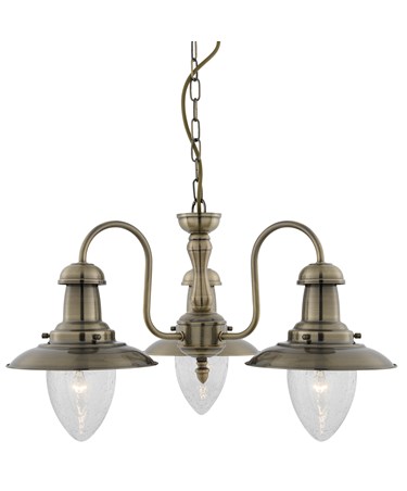 Searchlight Fisherman 3 Light Ceiling Pendant - Antique Brass - Glass Shades