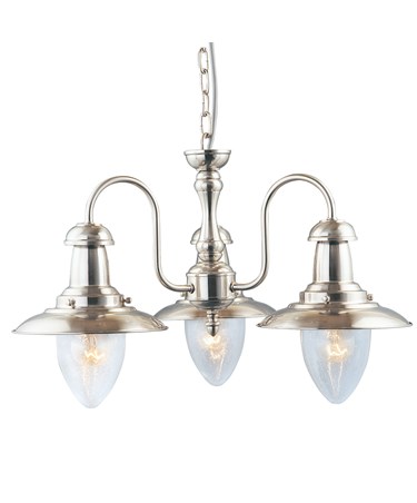 Searchlight Fisherman 3 Light Ceiling Pendant - Satin Silver - Glass Shades