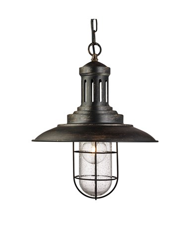 Searchlight Fisherman Single Pendant Light - Black Gold - Caged Glass Shade