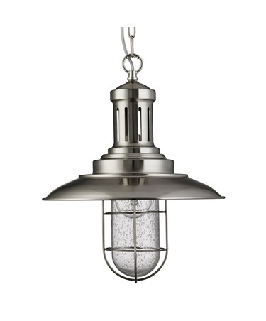 Searchlight Fisherman Single Pendant Light - Satin Silver - Caged Glass Shade