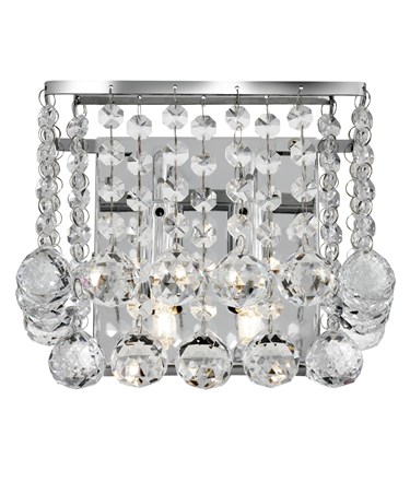 Searchlight Hanna 2 Light Wall Light - Chrome Square - Clear Crystal Balls
