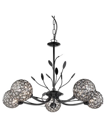 Searchlight Bellis Ii 5 Light Ceiling Pendant - Black Chrome - Glass Shades