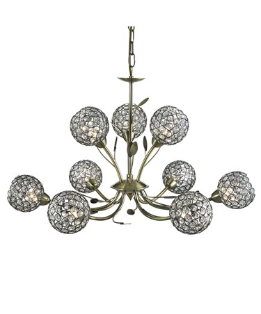 Searchlight Bellis Ii 9 Light Ceiling Pendant - Antique Brass - Glass Shades