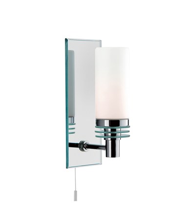 Searchlight Bathroom Wall Light - Chrome Mirrored Backplate - White Glass