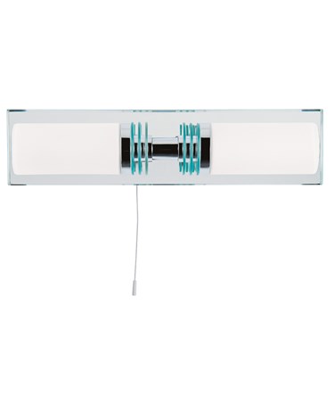 Searchlight Bathroom 2 Light - Chrome Mirrored Backplate - White Glass