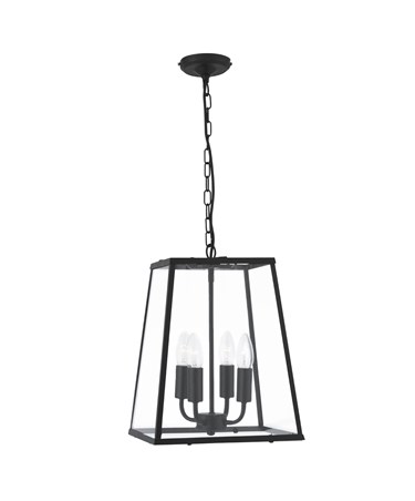 Searchlight Voyager 4 Light Lantern Pendant - Matt Black - Clear Glass - Chain