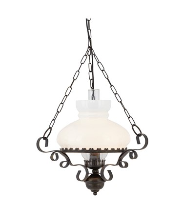 Searchlight Rustic Wrought Iron Oil Lantern Style Light - Opal Glass Diffuser