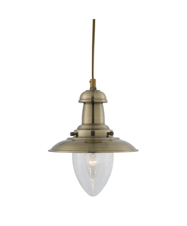 Searchlight Fisherman Single Pendant Light - Antique Brass - Glass Shade - Small