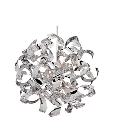 Searchlight Curls 6 Light Pendant - Glass Beads - Chrome