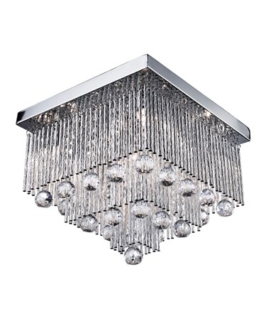 Searchlight Beatrix - Flush Ceiling Light - Square - Chrome - Crystal Drops