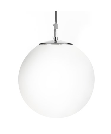 Searchlight Atom Ceiling Light - Silver Pendant - Opal Glass Sphere - Small