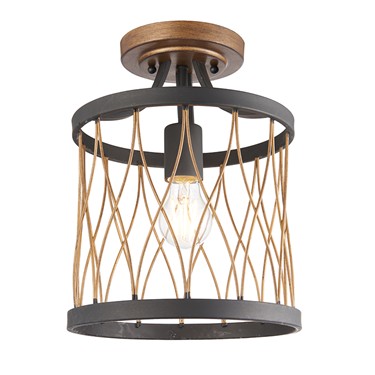 Endon Heston Rustic Semi Flush Ceiling Light - Black & Bronze