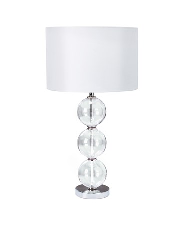 Searchlight Table Lamp - 3 Clear Glass Ball Stacked Base - White Drum Shade