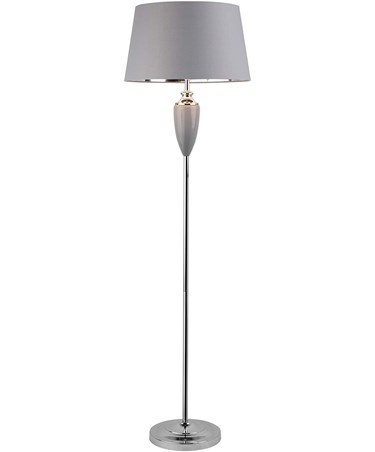 Hepburn Large Ceramic Floor Lamp with Matching Shade - Modern Grey & Silver