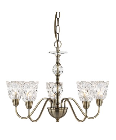 Searchlight Monarch Ceiling 5 Light - Antique Brass - Decorative Glass Shades