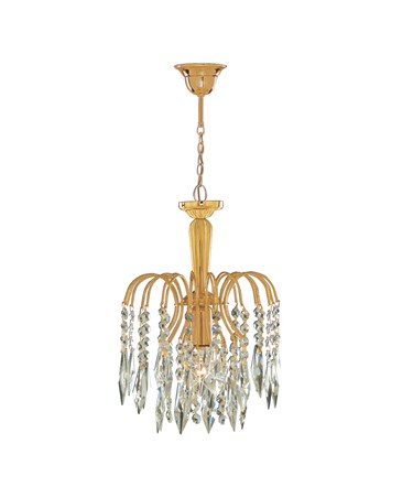 Searchlight Waterfall Pendant - Cascading Crystal Buttons & Drops - Gold