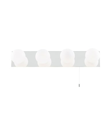 Searchlight Bathroom 4 Wall Light - Chrome Mirror - White Glass Globes - Small