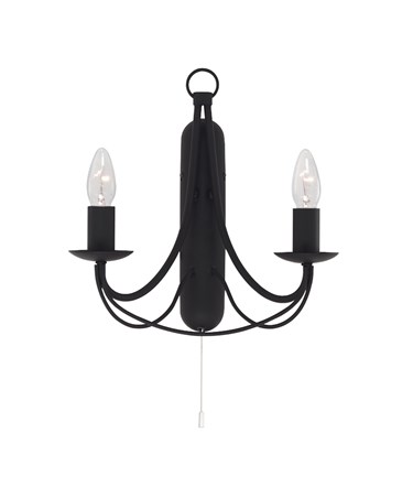 Searchlight Maypole Double Wall Light - Black - Pull Cord