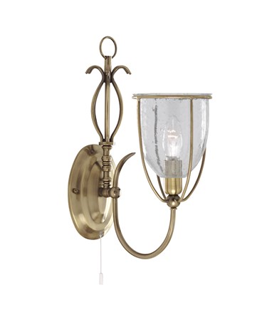 Searchlight Silhouette Single Wall Light - Antique Brass - Glass - Pull Cord